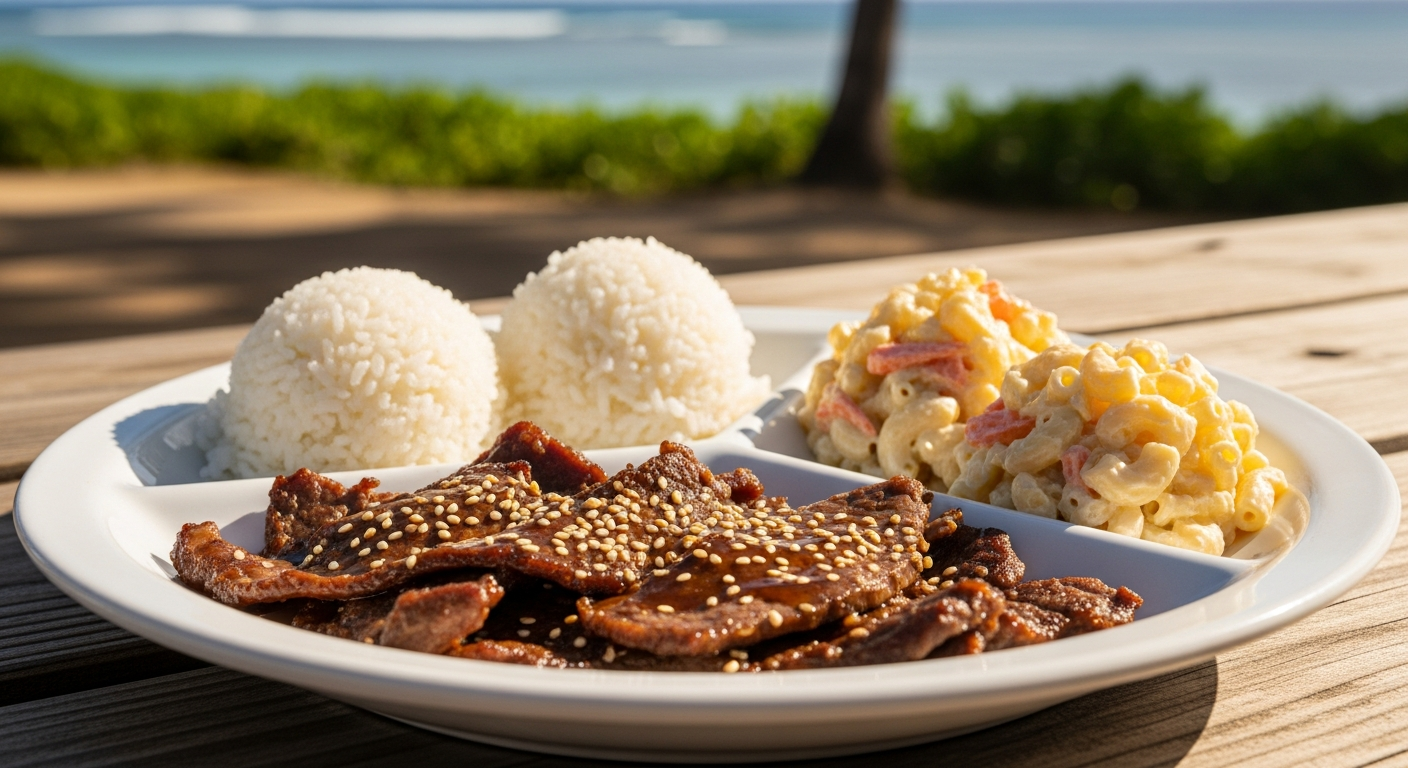 A classic Hawaiian loco moco with a perfectly seared burger patty on rice, topped with a runny fried egg and rich brown gravy, the dish that proves why cast iron is essential