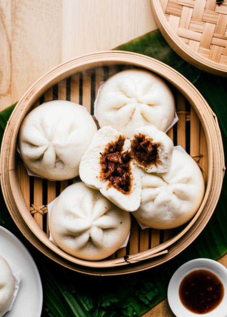 Freshly steamed Hawaiian manapua (char siu bao) with soft, fluffy buns and savory filling, a classic steamer dish that showcases why every Hawaiian kitchen needs a good steamer setup